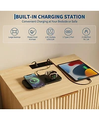 gaomon Wavy-Patterned Three-Drawer Nightstand with Usb Port and Power Outlet-a Compact Dressing Table for the Bedroom or Living Room