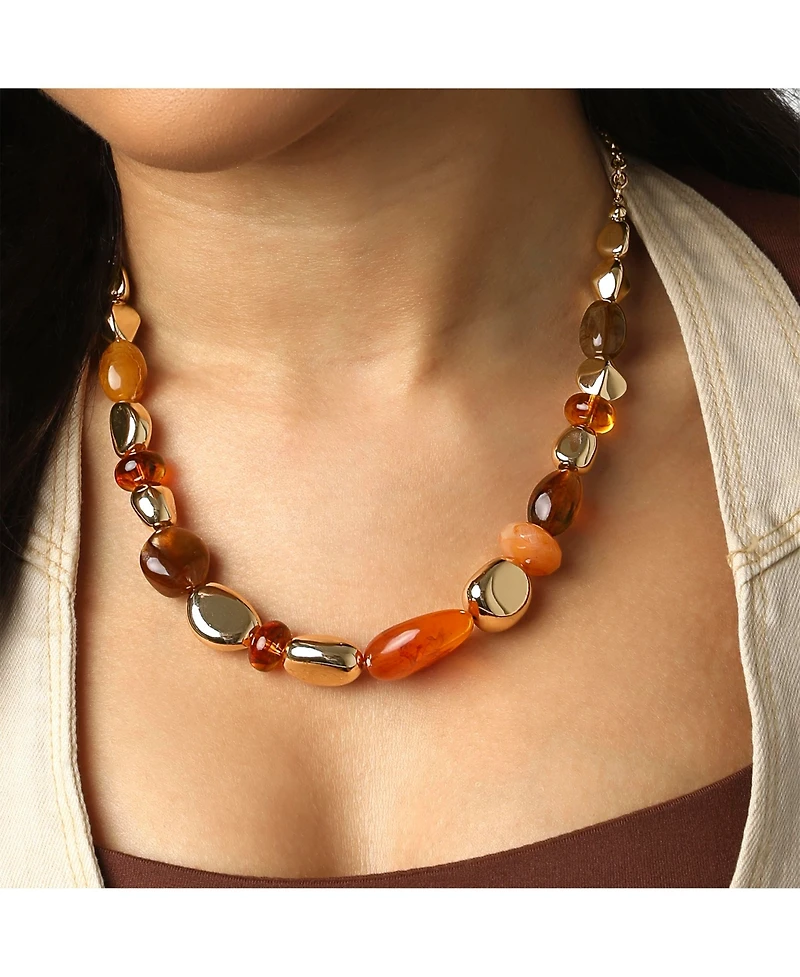 Jessica Simpson Beaded Chunky Necklace Gold-Tone 18"+3", Country and Western Jewelry for Women, Country Concert Necklace