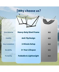 gaomon 2 Person Outdoor Hammock with Stand, Heavy Duty Portable Double Hammock with Balance Rope, Max 450 Lbs Capacity for Patio, Backyard