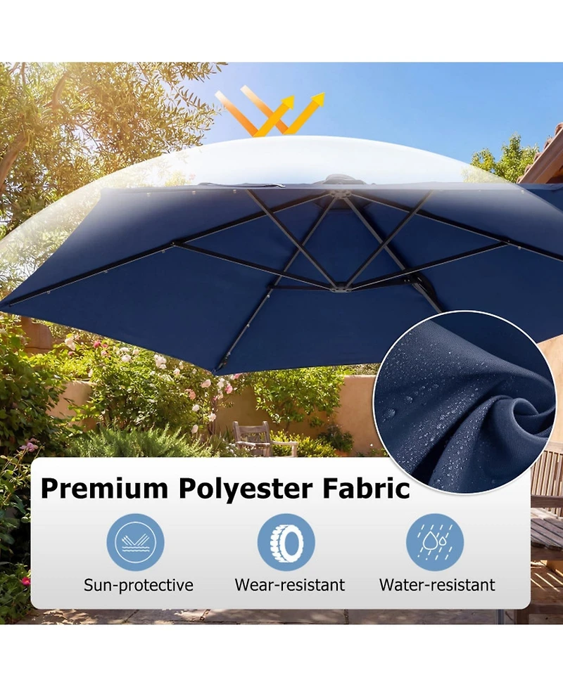 Gouun 10 Ft Patio Cantilever Umbrella with Foot Pedal and Solar Led Lights
