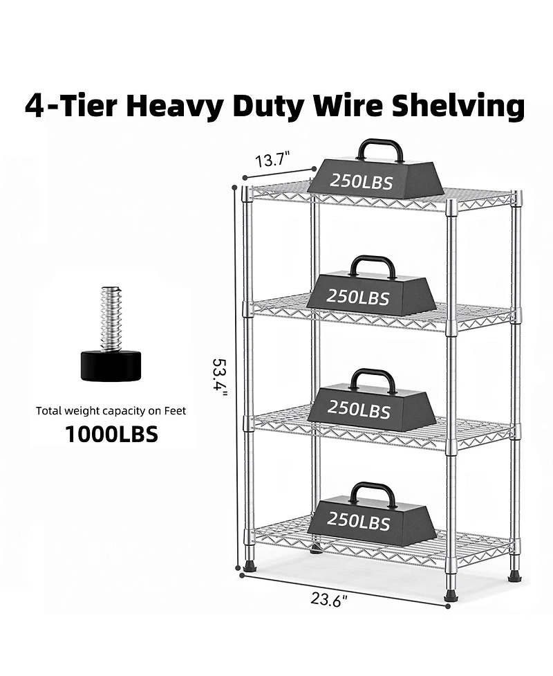 Streamdale Furniture 4-Tier Steel Wire Storage Shelving Unit, 1000 lbs Capacity