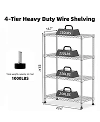 Streamdale Furniture 4-Tier Steel Wire Storage Shelving Unit, 1000 lbs Capacity