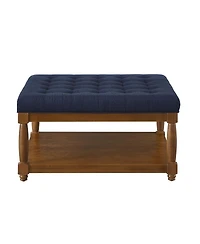 Streamdale Furniture Tufted Linen Upholstered Ottoman Coffee Table with Wood Shelf