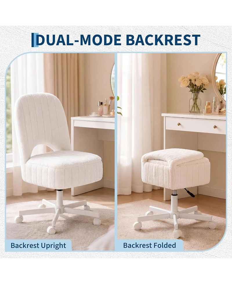 gaomon Large Vanity Stool Chair with Storage and Folding Back, Height Adjustable Lift Ottoman with 360degree(s) Swivel and Quiet Wheels