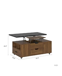 Boyel Living Modern Lift-Up Coffee Table with 2 Stools Set for Living Room Expandable Hidden Storage and Drawers