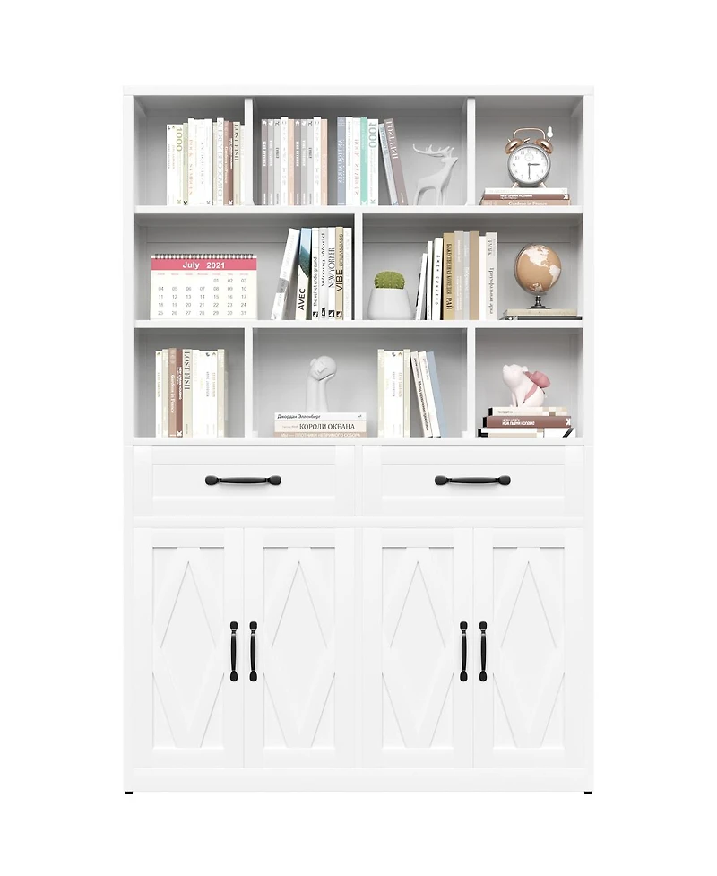 Streamdale Furniture 71" Metal Bookcase with 2 Doors, 2 Drawers and Open Shelves