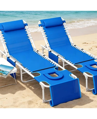 gaomon 2 Piece 3-in-1 Outdoor Patio Bench Lounge Chair with Face Hole for Garden, Pool, Beach