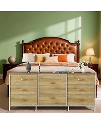 gaomon 8 Drawer Fabric Dresser Tv Stand with Wooden Top, Metal Frame Storage Chest, Wide Closet Organizer for Bedroom, Living Room, Hallway