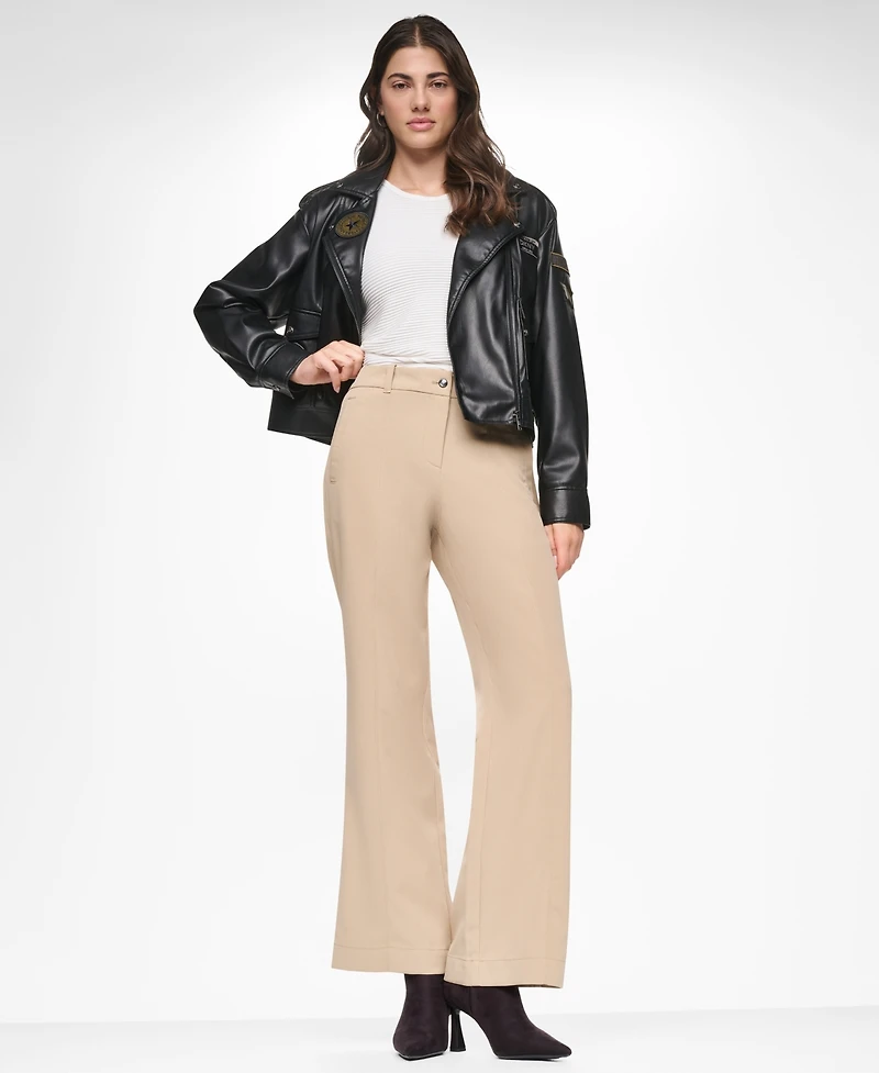 Dkny Women's Faux Leather Collared Zip-Front Jacket