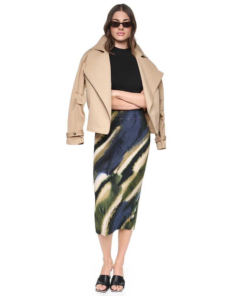 Dkny Women's Printed Rib Knit Pencil Midi Skirt