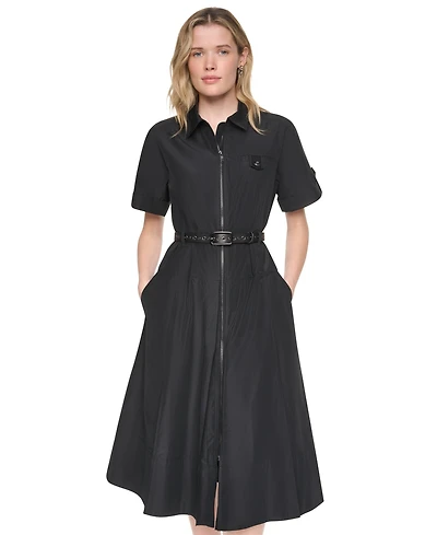 Dkny Women's Collared Short-Sleeve Removable Belt Midi Dress