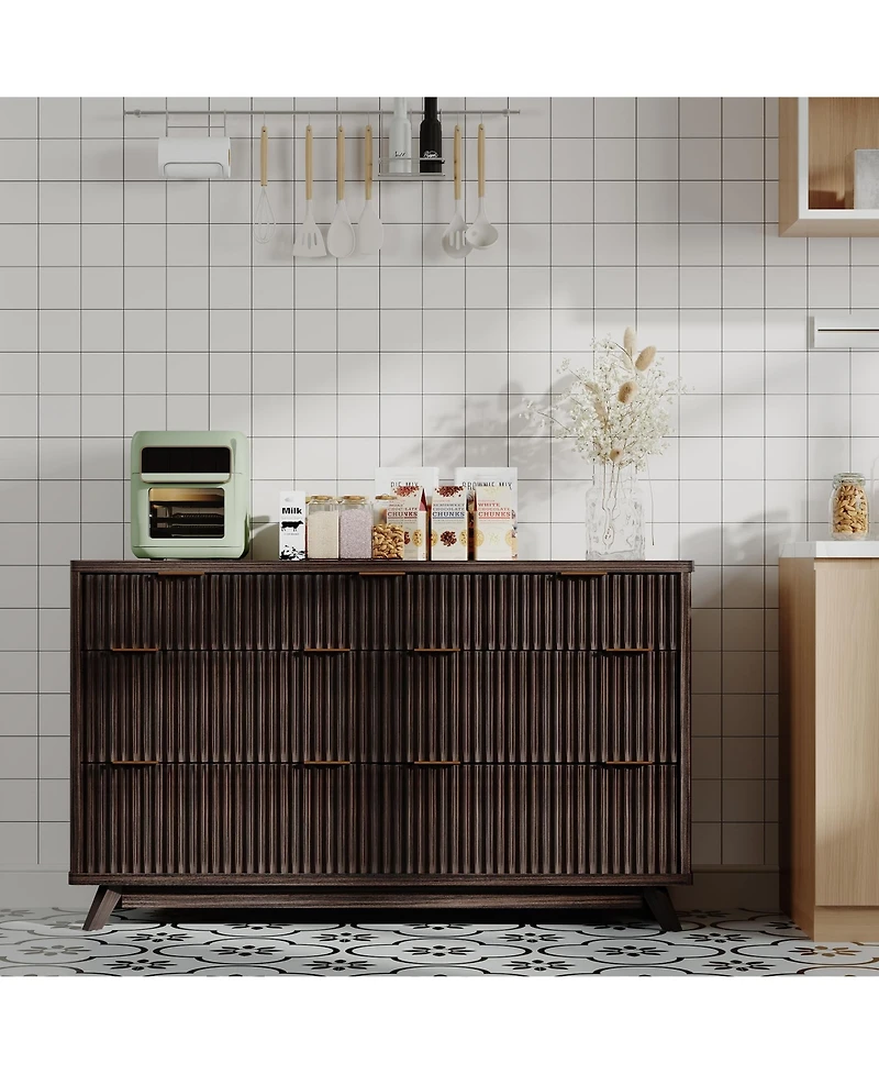 homfan Fluted 7 Drawer Dresser with Curved Profile and Metal Handles for Bedroom, Living Room, Entryway, Closet