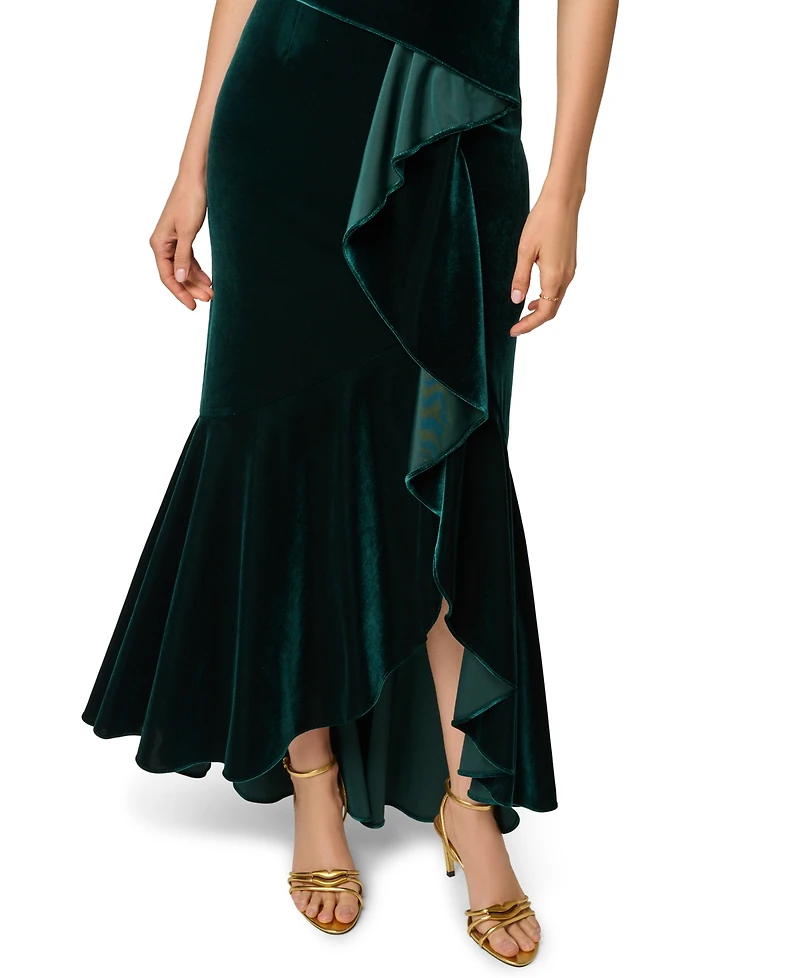 Adrianna Papell Women's One-Shoulder Stretch Velvet Gown