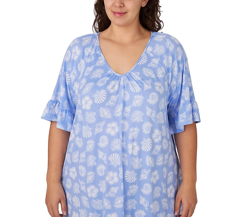 Ellen Tracy Plus V-Neck Flutter-Sleeve Jersey Chemise