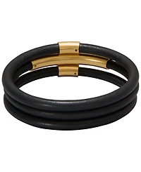 Donna Karan New York 3-Piece Black Leather Gold-Tone Bangle Set