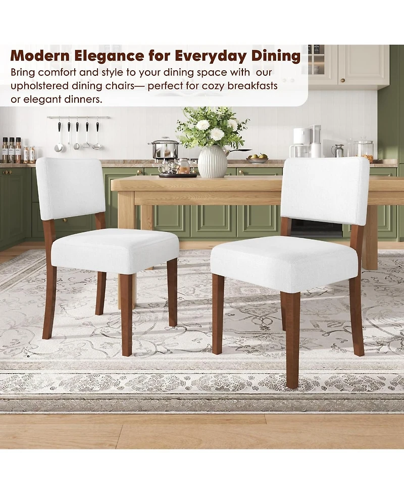 gaomon Set of 2 White Upholstered Dining Chairs with Wood Legs, Modern Armless Kitchen Chairs