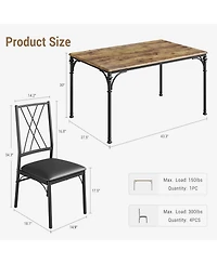 homfan Contemporary 5-Piece Dining Table Set Rectangular Kitchen with 4 Chairs and Bench Space-Saving Metal Wood Dinette Furniture