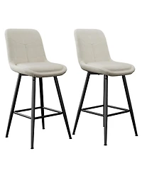 gaomon Upholstered Bar Stools Set of 2, Counter Height Chenille Fabric Barstool with Footrest, Backrest and Metal Legs, Modern Bar Chairs for Kitchen