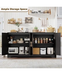 gaomon 59" Rattan Sideboard Buffet Cabinet, 4-Door Modern Storage Console for Living Room, Kitchen & Dining