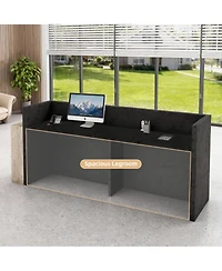 Logicfox Commercial Modern Reception Desk with Stone and Travertine Finish