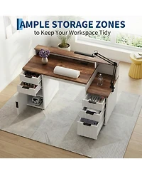 homfan Computer Desk with Hutch and Printer Stand - Ripple Door Design, Space Saving Home Office Desk, Sturdy Board Construction