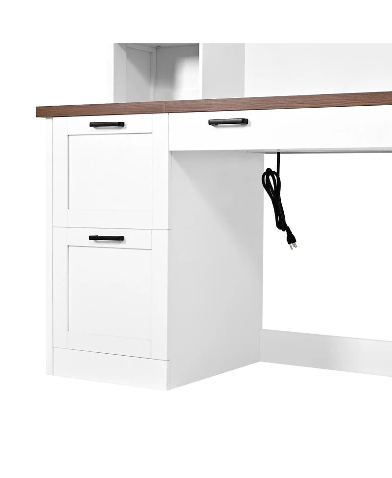 Streamdale Furniture Farmhouse Arched Computer Desk with Hutch and Charging Station
