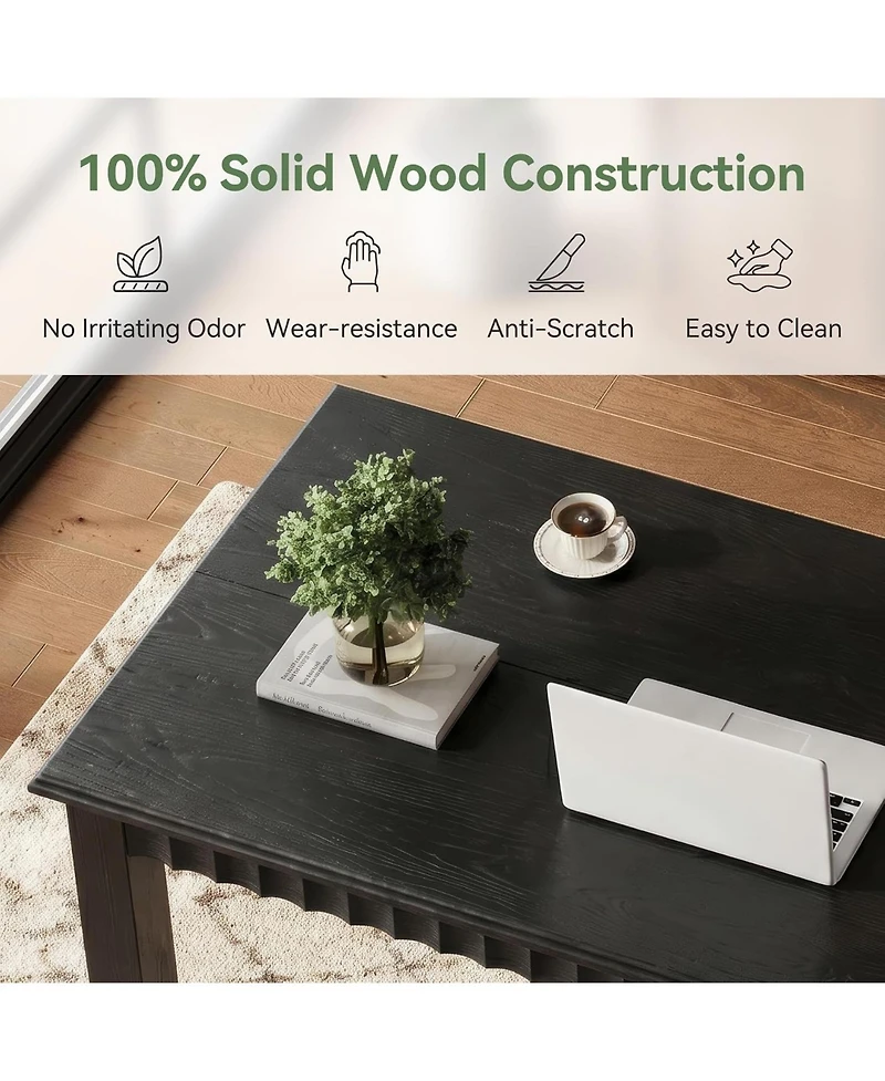 Tribesigns Computer Desk, Solid Wood Home Office Desk with Sturdy Wooden Legs, Rustic Large Table for Writing, Reading, Study
