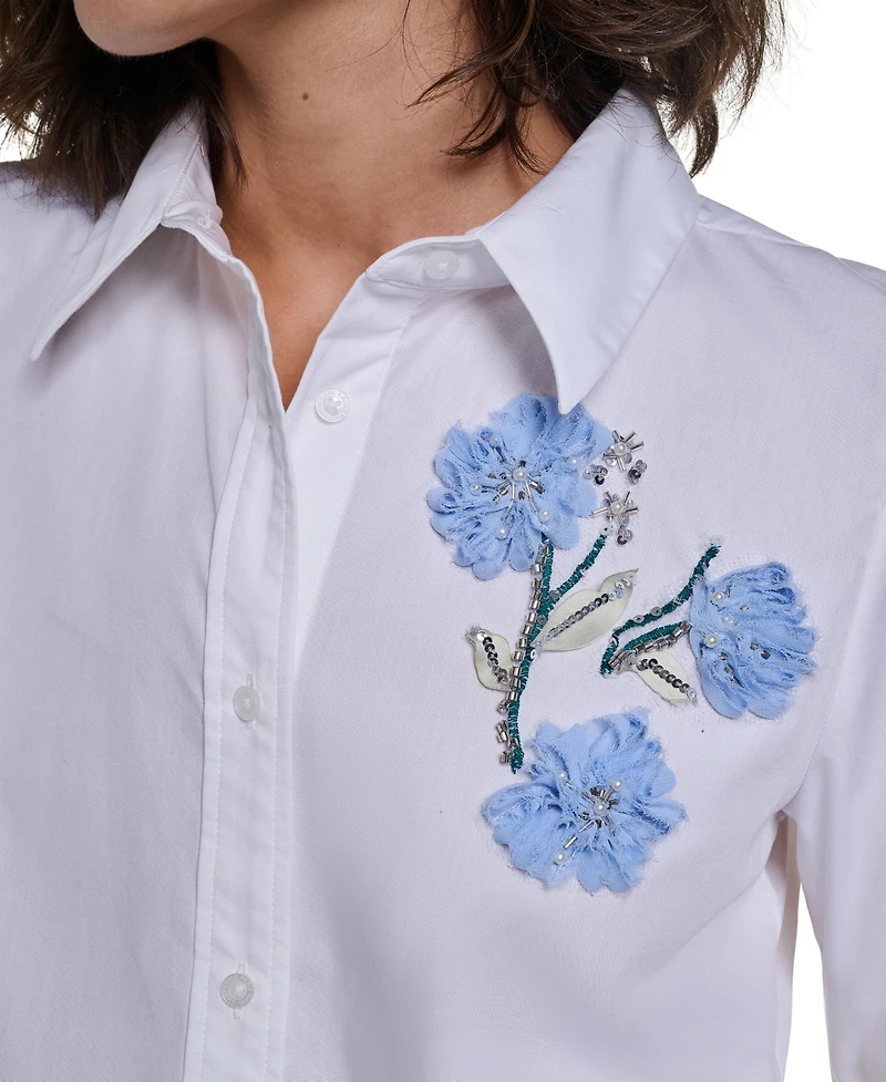 Karl Lagerfeld Paris Women's Short-Sleeve Collared Blouse