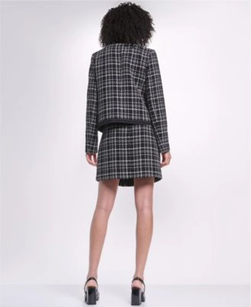 Karl Lagerfeld Paris Womens Cropped Open Front Jacket Short Sleeve Crewneck Sweater Knee Length Pencil Skirt