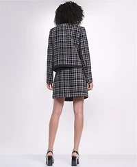 Karl Lagerfeld Paris Womens Cropped Open Front Jacket Short Sleeve Crewneck Sweater Knee Length Pencil Skirt