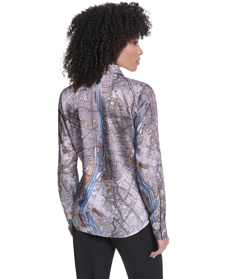 Karl Lagerfeld Paris Women's Long-Sleeve Button-Front Blouse