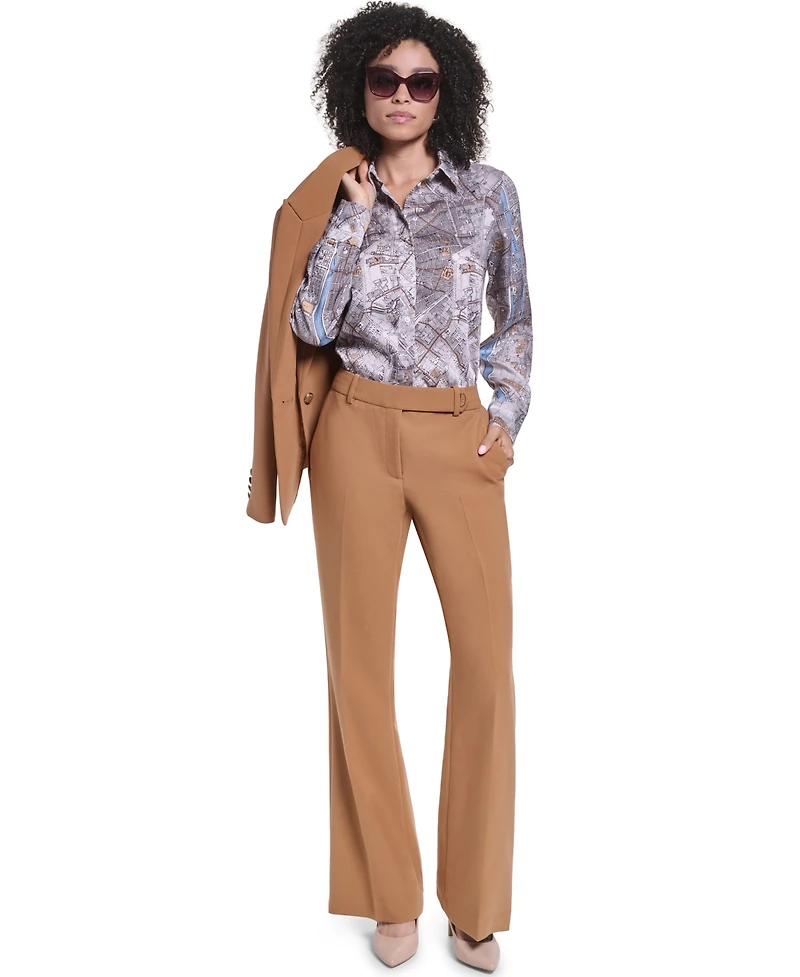 Karl Lagerfeld Paris Women's Mid-Rise Wide-Leg Pants