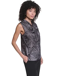 Karl Lagerfeld Paris Women's Sleeveless Mock-Neck Button-Front Blouse