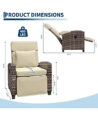 GarveeLife Outdoor Wicker Recliner Chair with 145degree(s) Adjustable Backrest and Footrest, Flip-Up Side Table, Removable Cushion