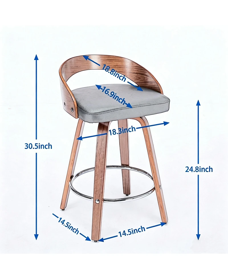 Casainc Set of 2 Swivel Wood Bar Stools with Low Back and Cushioned Seat, 25'' Height