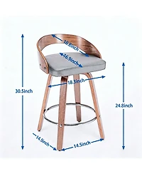 Casainc Set of 2 Swivel Wood Bar Stools with Low Back and Cushioned Seat, 25'' Height