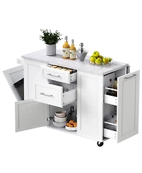 Streamdale Furniture 50.7" Rolling Kitchen Island with Tilt Trash Can, Storage, and Drop Leaf
