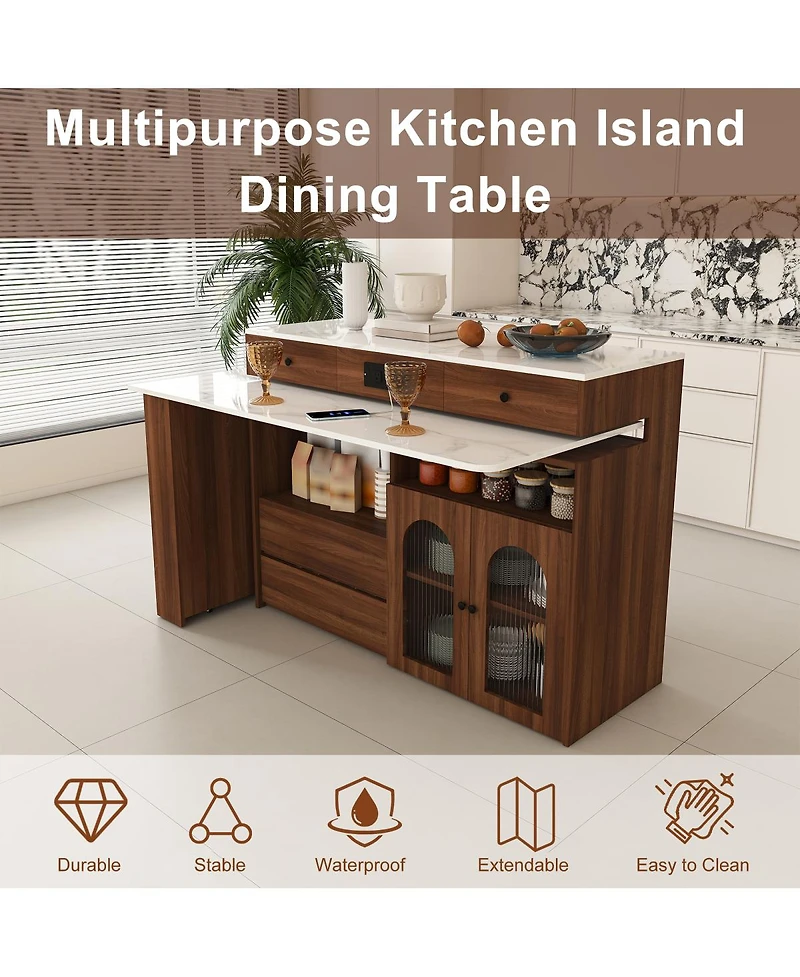 Streamdale Furniture Rotating Kitchen Island with Extendable Table and Storage