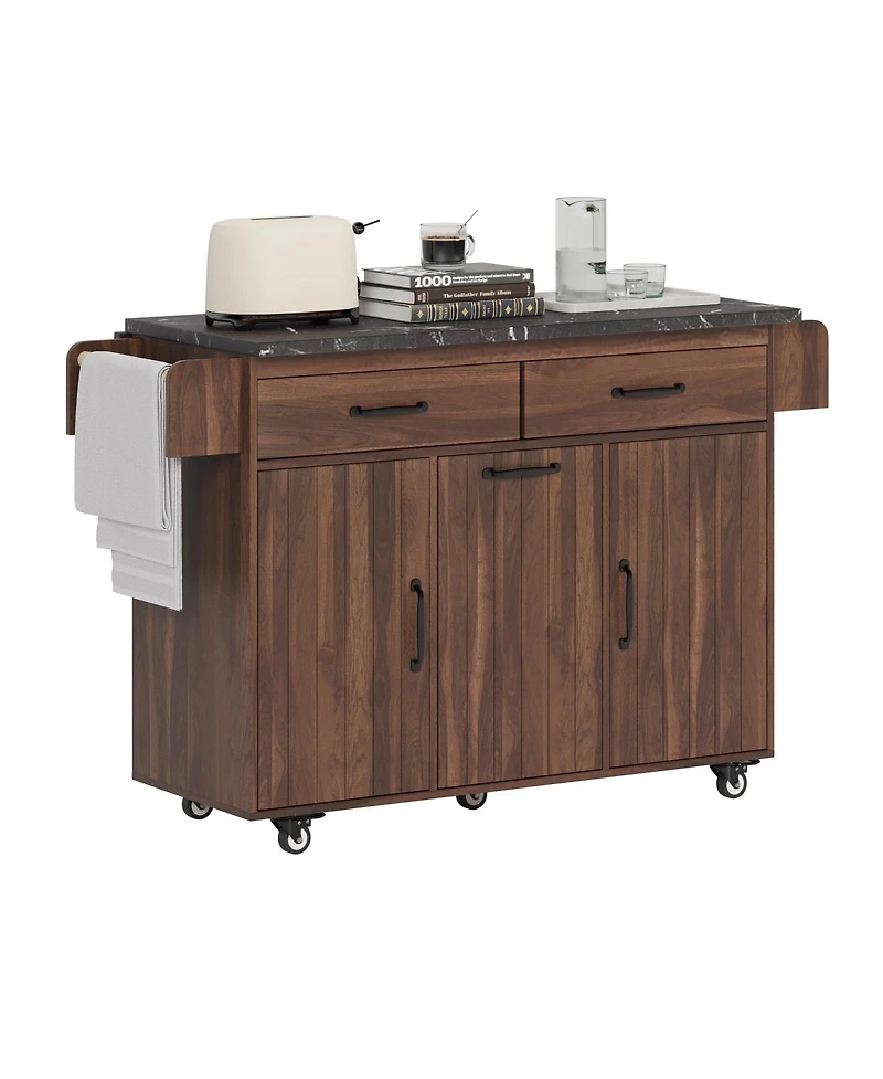 Streamdale Furniture Kitchen Island with Drop Leaf, Trash Storage, and Rolling Wheels