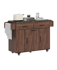 Streamdale Furniture Kitchen Island with Drop Leaf, Trash Storage, and Rolling Wheels