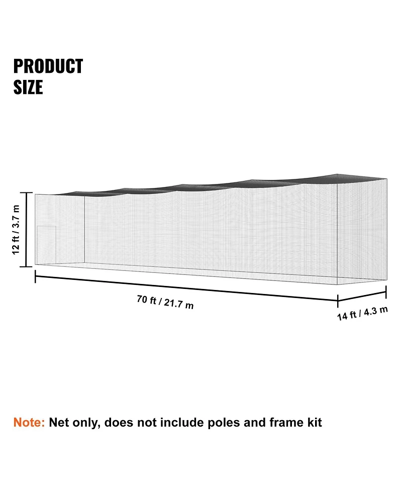 Vevor 70Feet Softball Baseball Cage Netting Heavy Duty Pe Pitching Batting Net