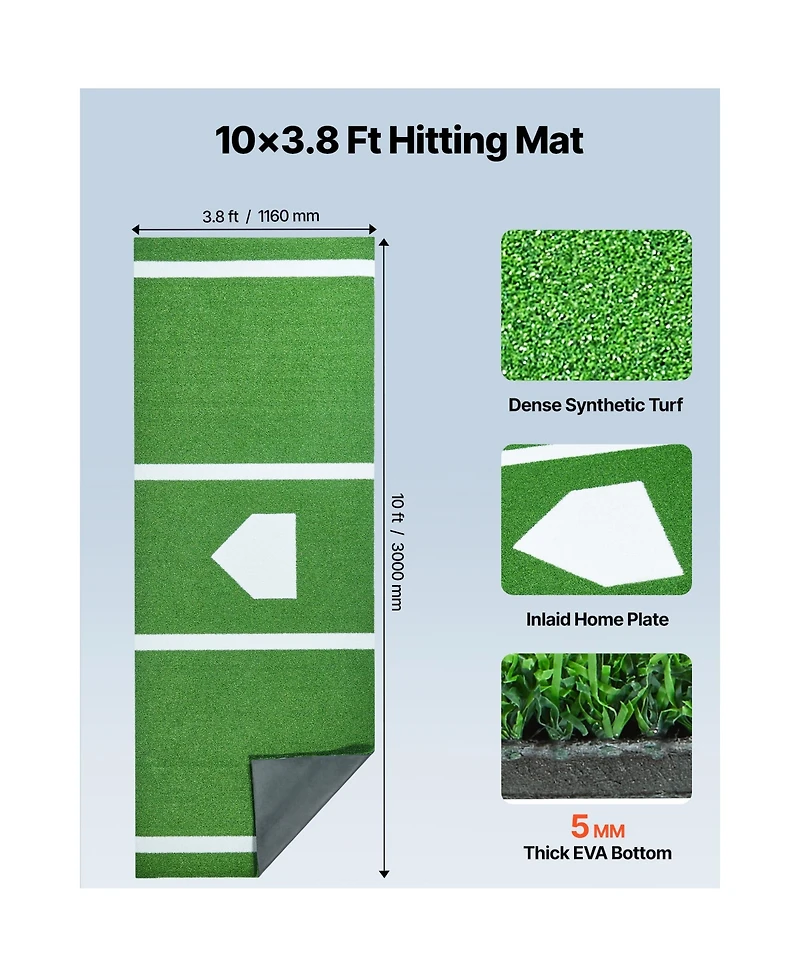 Vevor 10x3.8 ft Baseball Softball Hitting Batting Mat Indoor Outdoor Training
