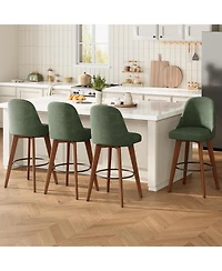 gaomon Set of 4 Green 26" Swivel Counter Height Bar Stools, Linen Upholstered with Wood Legs
