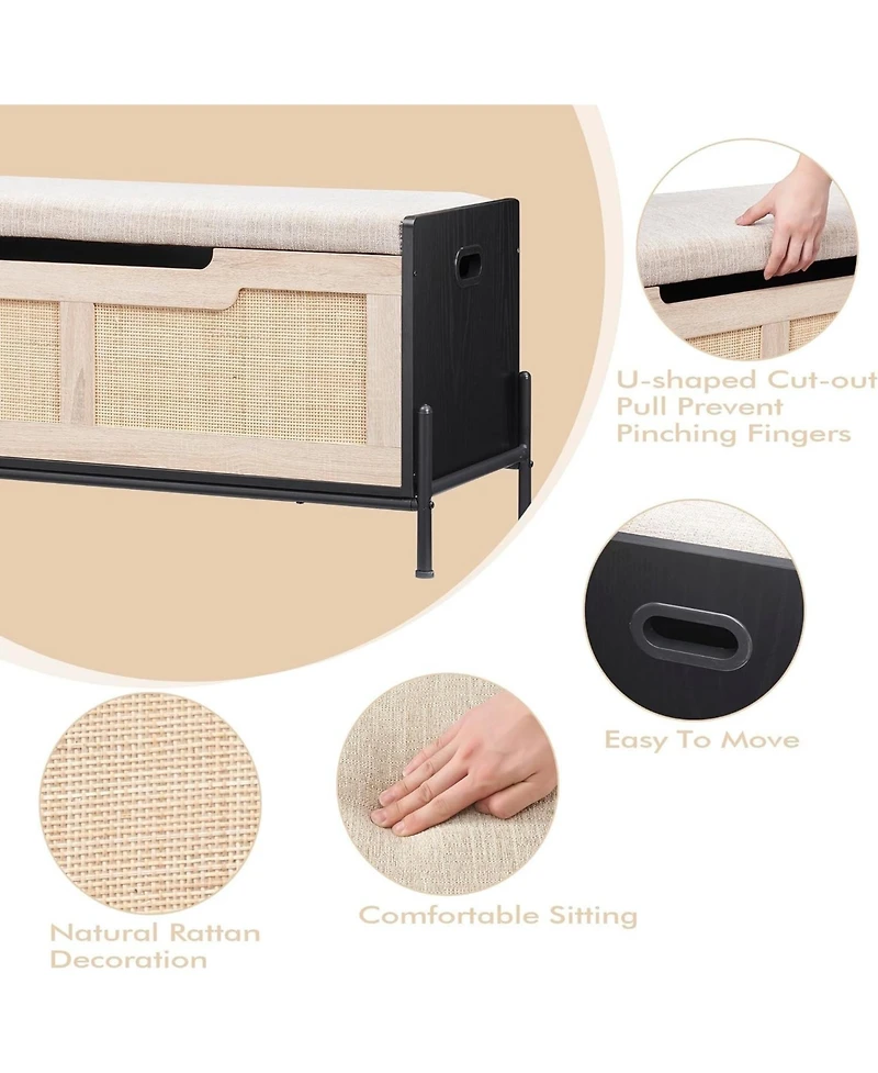 GarveeLife Rattan Storage Bench with Cushion, Slim Shoe Organizer & Patio Deck Box, Sturdy Storage Furniture for Entryway, Bedroom, or Living Room.