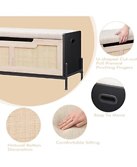 GarveeLife Rattan Storage Bench with Cushion, Slim Shoe Organizer & Patio Deck Box, Sturdy Storage Furniture for Entryway, Bedroom, or Living Room.