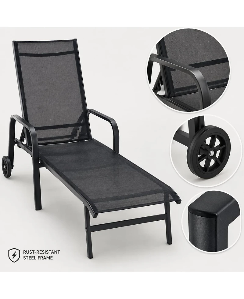 GarveeLife Set of 2 Adjustable Outdoor Chaise Lounge Chairs with Textilene Mesh, Steel Frame and Reclining Back for Patio.