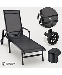GarveeLife Set of 2 Adjustable Outdoor Chaise Lounge Chairs with Textilene Mesh, Steel Frame and Reclining Back for Patio.