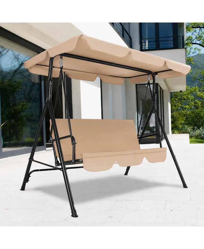 GarveeLife 3 Seat Outdoor Porch Swing with Adjustable Canopy, Patio Chair Stand, Metal Frame, Thick Cushions, 500 lb Capacity
