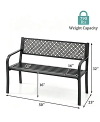 GarveeLife Heavy Duty Outdoor Metal Garden Bench for 2 Persons - Steel Patio Seating 790 lbs Capacity Weather Resistant Geometric Backrest