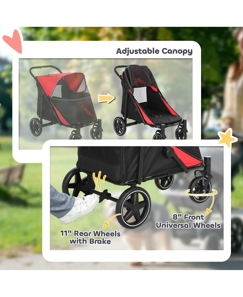 PawHut One-Click Foldable Dog Stroller for M L Dogs, Pet Stroller,